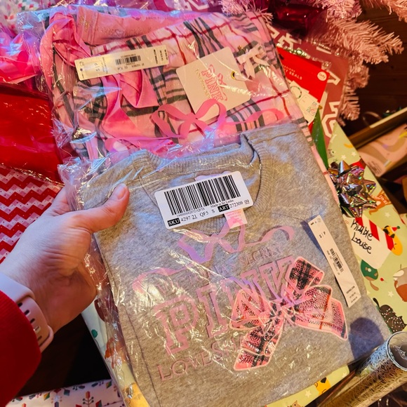 PINKxLoveShackFancy Gray Tee with sequin bow 🎀 and Pink Plaid Pajama Pants - Picture 5 of 9
